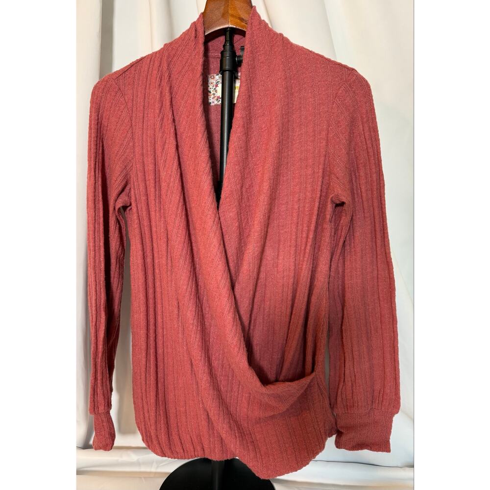 Mauve Wrap Sweater Rose Pink Waffle Knit Thermal Long Sleeve Anthropologie Small - Picture 2 of 8
